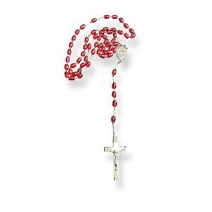 Pre-Loved Red Rosary Beads on Silver-Tone Chain